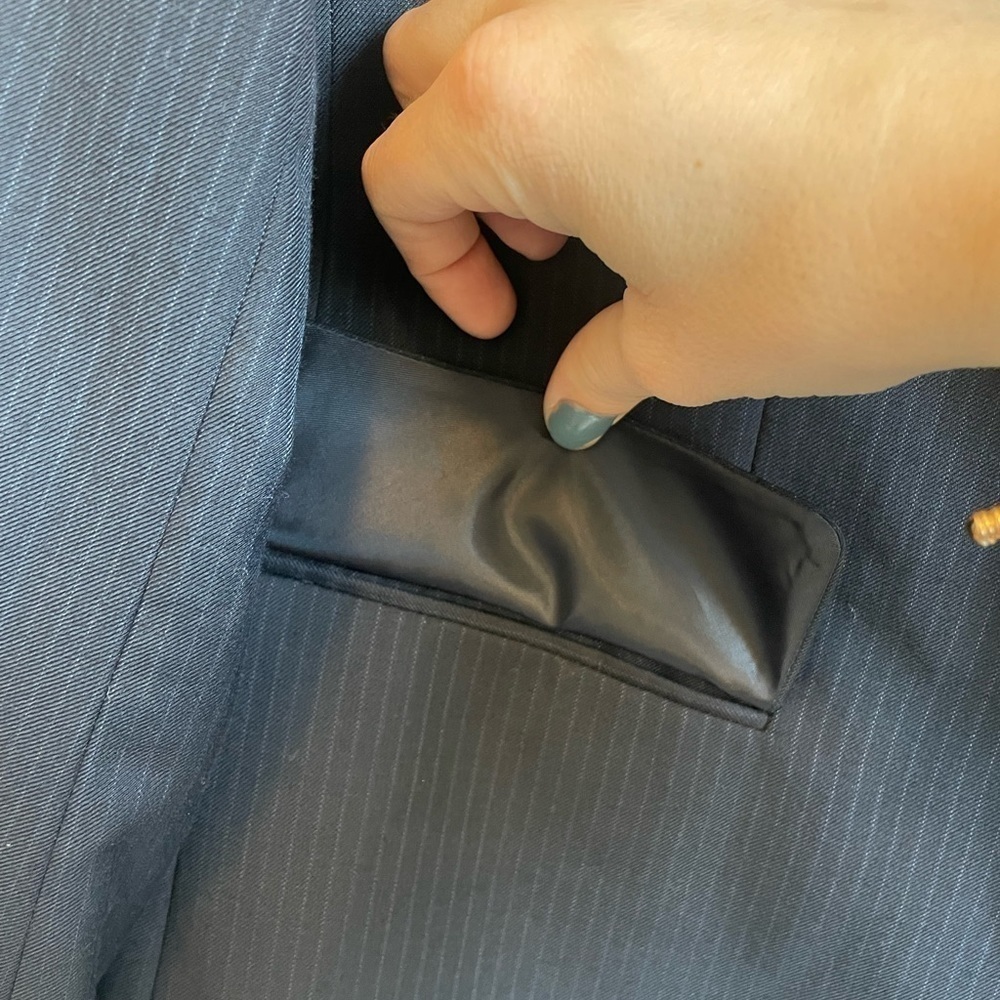 United Colors of Benetton Navy Blue Blazer Subtle Pinstripes Men’s Suit Jacket - Picture 3 of 10